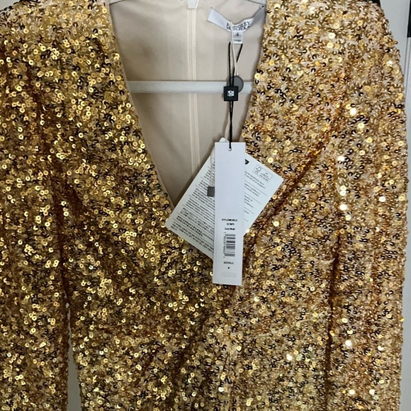 Badgley Mischka Modele Gold Sequin Midi Dress - Picture 3 of 7